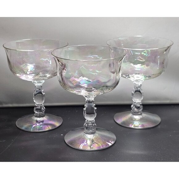 4 Fostoria Coral Pearl Low Coupe 4.5" champagne sherbet cocktail Iridescent Cry - Picture 1 of 7